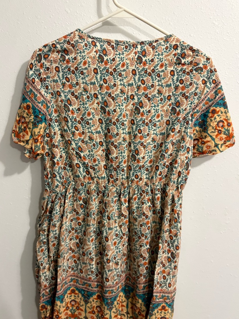 Floral Boho Button-Front Dress with Teal, Orange, & Mustard Accents Size Medium - Picture 7 of 7